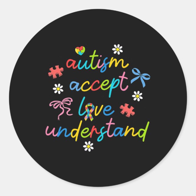 Accept Understand Love Neurodiversity Bow Autism  Classic Round Sticker (Front)