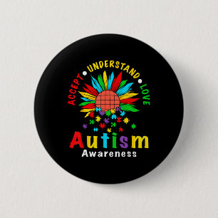 Accept Understand Love Sunflower Autism Awareness 6 Cm Round Badge