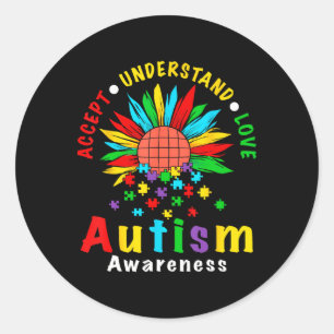 Accept Understand Love Sunflower Autism Awareness Classic Round Sticker