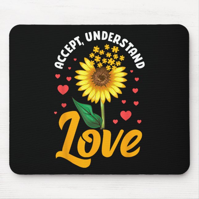 Accept Understand Love Sunflower Autism Awareness  Mouse Mat (Front)