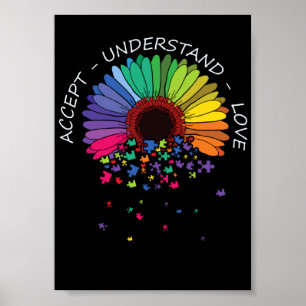 Accept Understand Love Sunflower Autism Awareness Poster