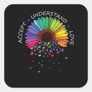 Accept Understand Love Sunflower Autism Awareness Square Sticker