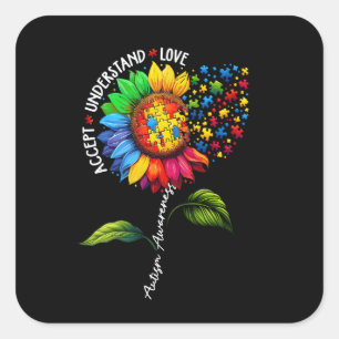 Accept Understand Love Sunflower Autism Awareness Square Sticker