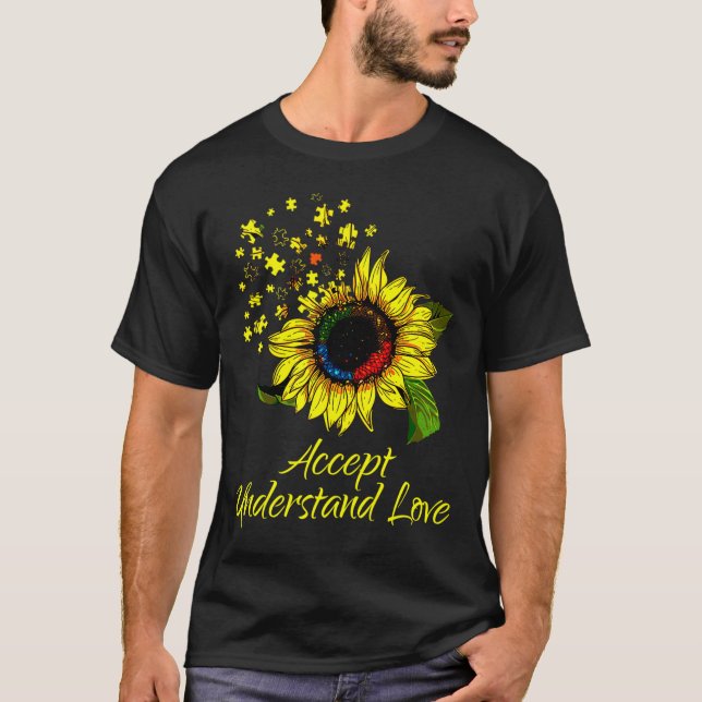 Accept Understand Love Sunflower Autism Awareness  T-Shirt (Front)