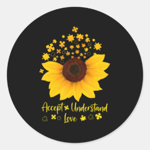 Accept Understand Love Sunflower Shirt Autism Awar Classic Round Sticker