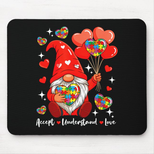 Accept Understand Valentine Hearts Gnome Design Mouse Mat (Front)
