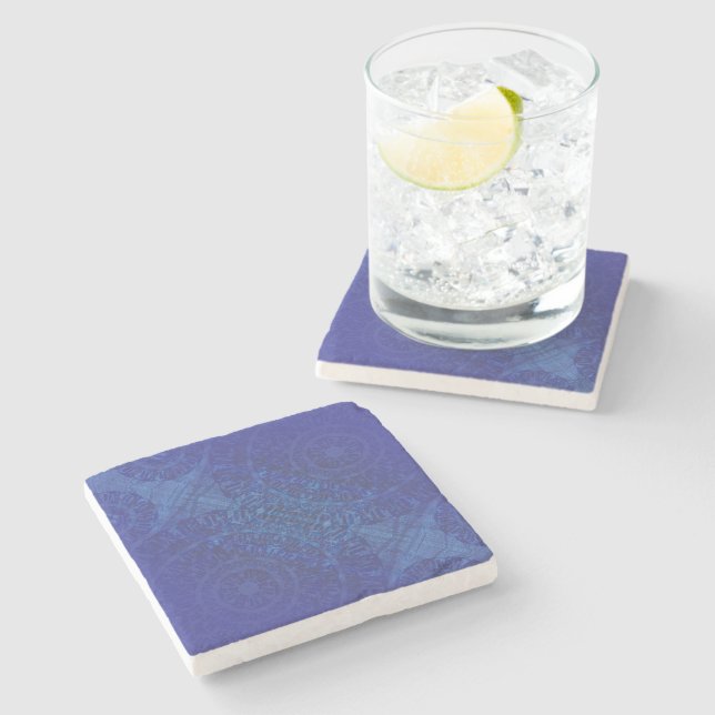 Acceptance | Blue Indigo Violet Boho Medallions Stone Coaster (Side)