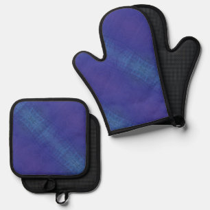 Acceptance Blue Indigo Violet Shibori Pattern Oven Mitt & Pot Holder Set