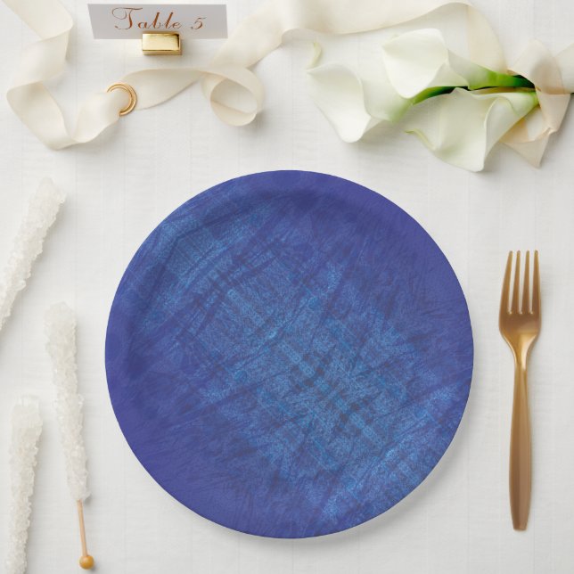 Acceptance | Blue Indigo Violet Shibori Pattern Paper Plate (Wedding)