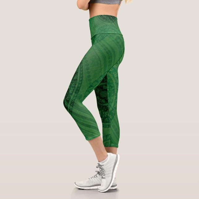 Acceptance | Green Meditation Medallions Capri Leggings (Left)