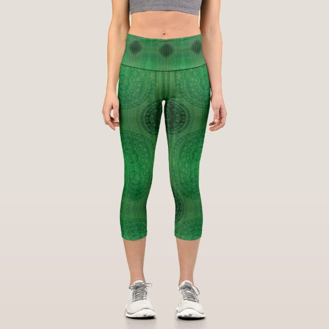 Acceptance | Green Meditation Medallions Capri Leggings (Front)