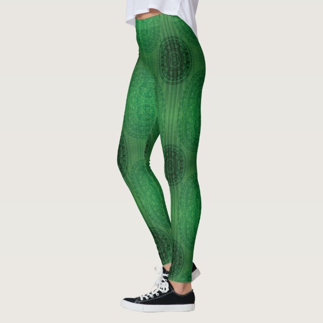 Acceptance | Green Meditation Medallions Leggings (Left)