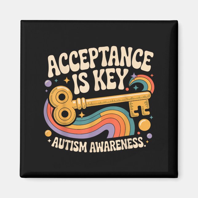 Acceptance is key autism awareness support teacher magnet (Front)