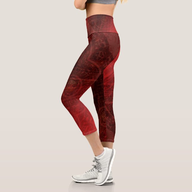 Acceptance | Red Meditation Medallions Capri Leggings (Left)