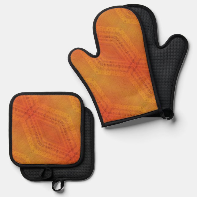Acceptance | Red Orange Yellow Shibori Pattern Oven Mitt & Pot Holder Set (Front/Back)