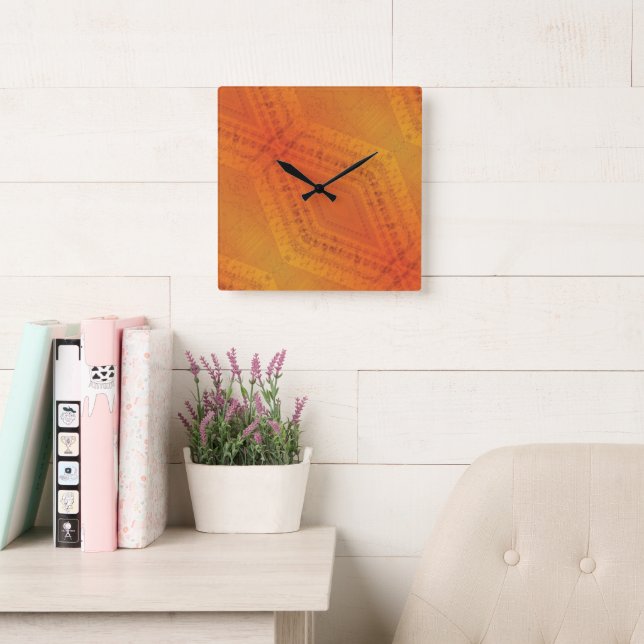 Acceptance | Red Orange Yellow Shibori Pattern Square Wall Clock (Reading Room)