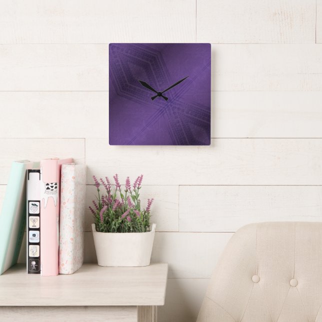 Acceptance | Violet Eclectic Boho Pattern Square Wall Clock (Reading Room)