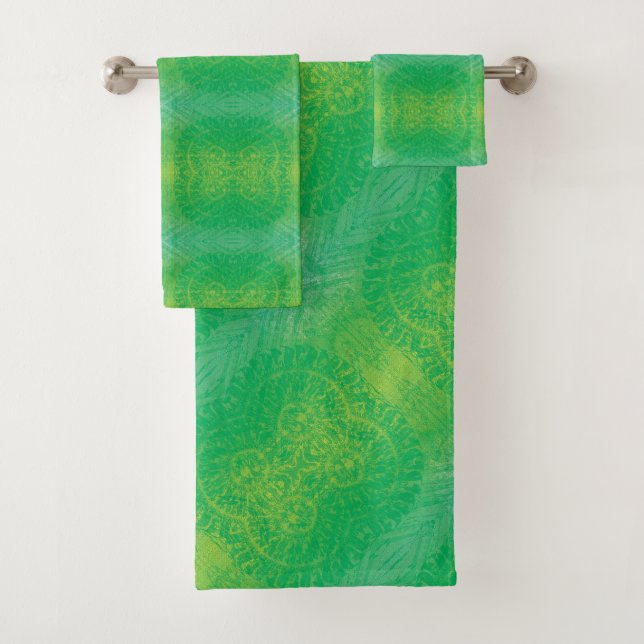 Acceptance | Yellow Green Blue Boho Medallions Bath Towel Set (Insitu)