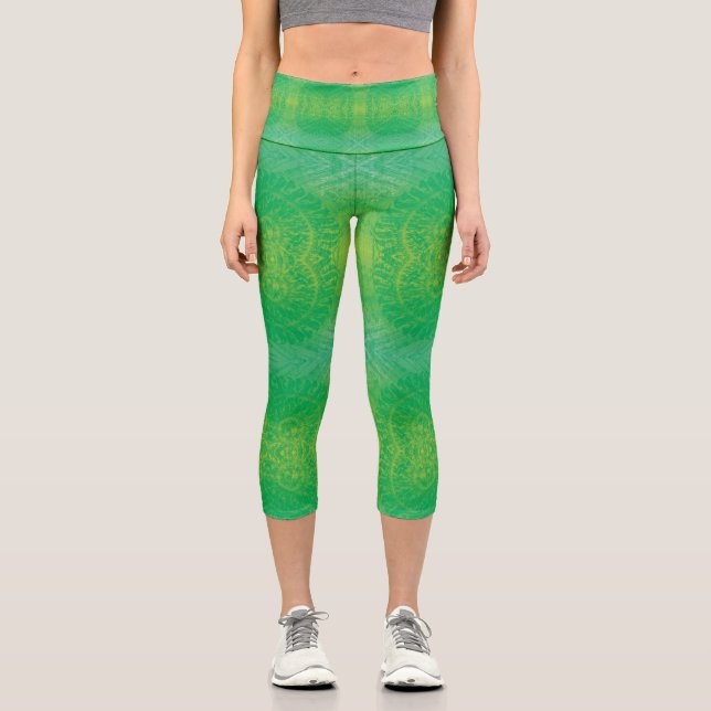 Acceptance | Yellow Green Blue Boho Medallions Capri Leggings (Front)