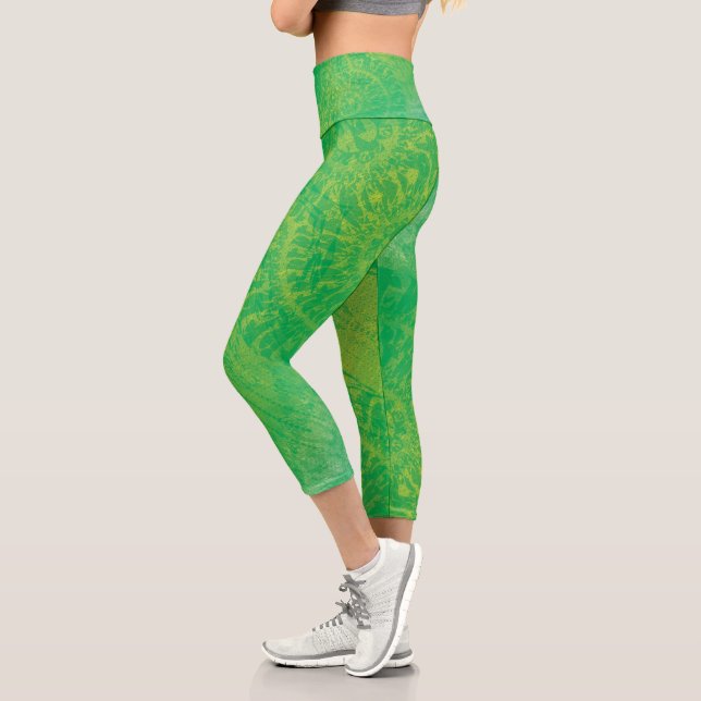 Acceptance | Yellow Green Blue Boho Medallions Capri Leggings (Left)