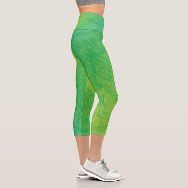 Acceptance | Yellow Green Blue Shibori Pattern Capri Leggings (Right)