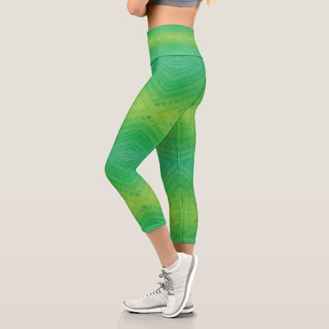 Acceptance | Yellow Green Blue Shibori Pattern Capri Leggings (Left)