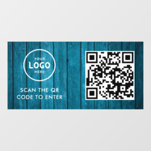 Access Control   QR Code Business Logo Entry Blue  Window Cling