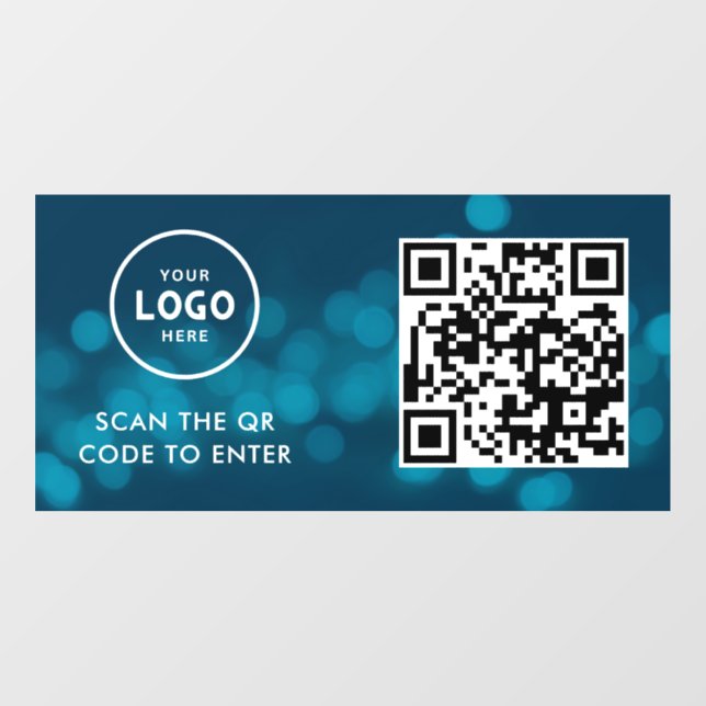 Access Control | QR Code Business Logo Entry Blue Window Cling (Sheet)