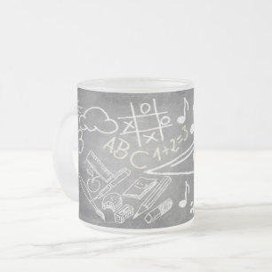 Accessories for enrolment in chalkboard style frosted glass coffee mug