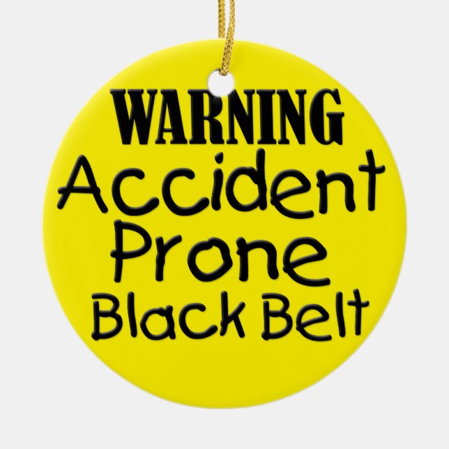 Accident Prone Black Belt Ceramic Tree Decoration (Front)