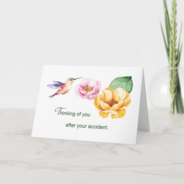 Accident Thinking of You Flowers and Hummingbird Card (Front)