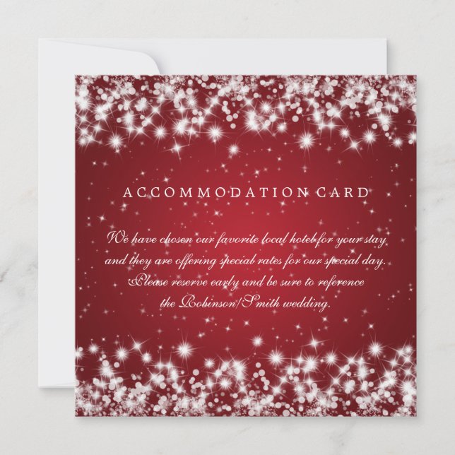 Accommodation Card Wedding Winter Sparkle Red (Front)
