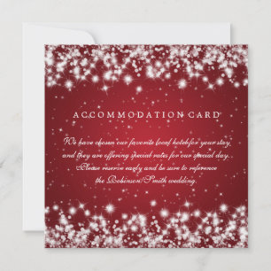 Accommodation Card Wedding Winter Sparkle Red