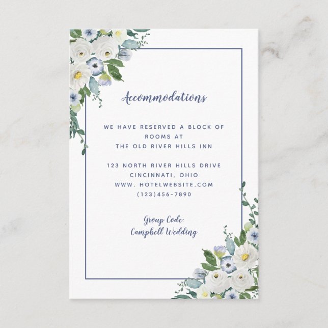 Accommodation Details Elegant Watercolor Blue Chic Enclosure Card (Front)