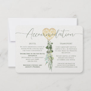 Accommodation Elegant White Heart Foliage Wedding Invitation