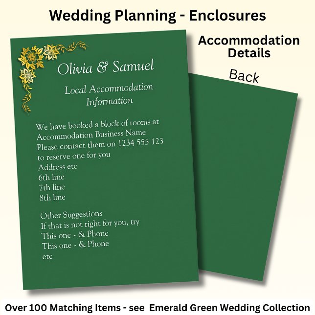 Accommodation Info - Emerald Green & Gold Enclosure Card (Creator Uploaded)