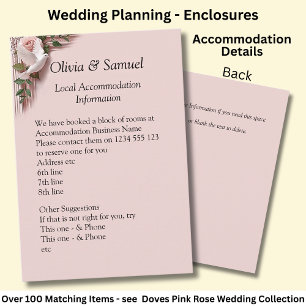 Accommodation Info - Pink Roses & Doves Wedding Enclosure Card