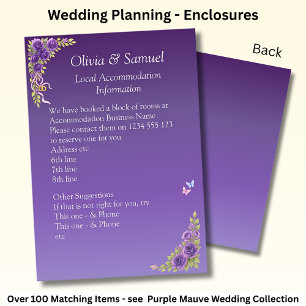 Accommodation Info - Purple Mauve Flowers & White Enclosure Card