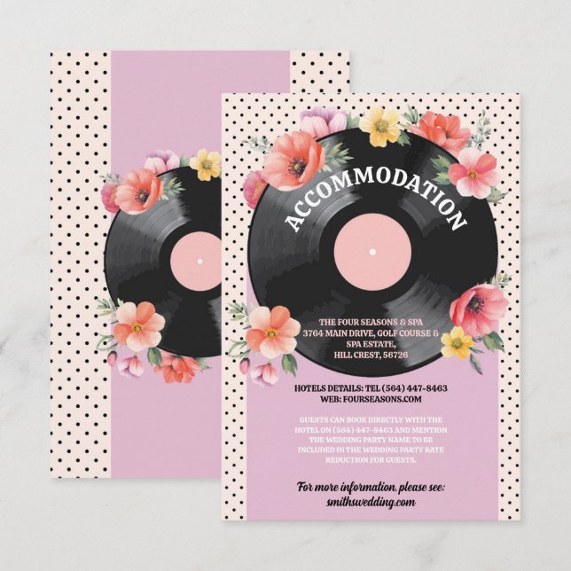 Accommodation Music Record Wedding Floral 1950s  Enclosure Card (Front/Back)