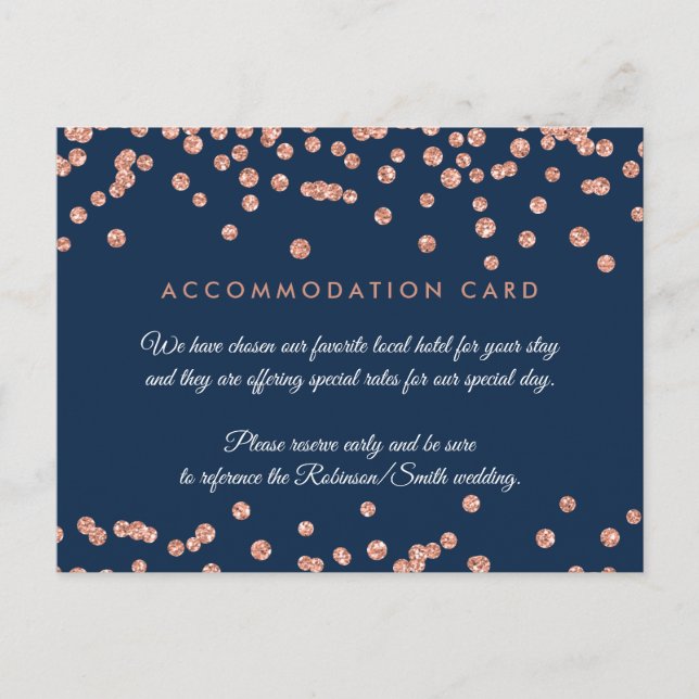 Accommodation Rose Gold Glitter Confetti Navy Blue Postcard (Front)