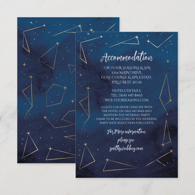Accommodation Wedding Star Signs Navy Cards  (Front/Back)