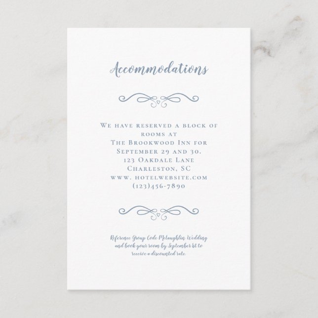 Accommodations Elegant Dusty Blue Wedding Details Enclosure Card (Front)