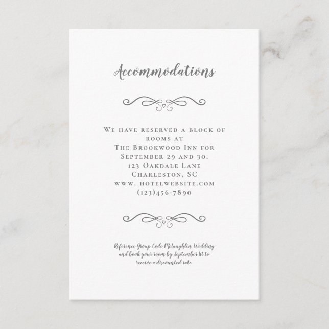 Accommodations Elegant Grey Wedding Details Chic Enclosure Card (Front)