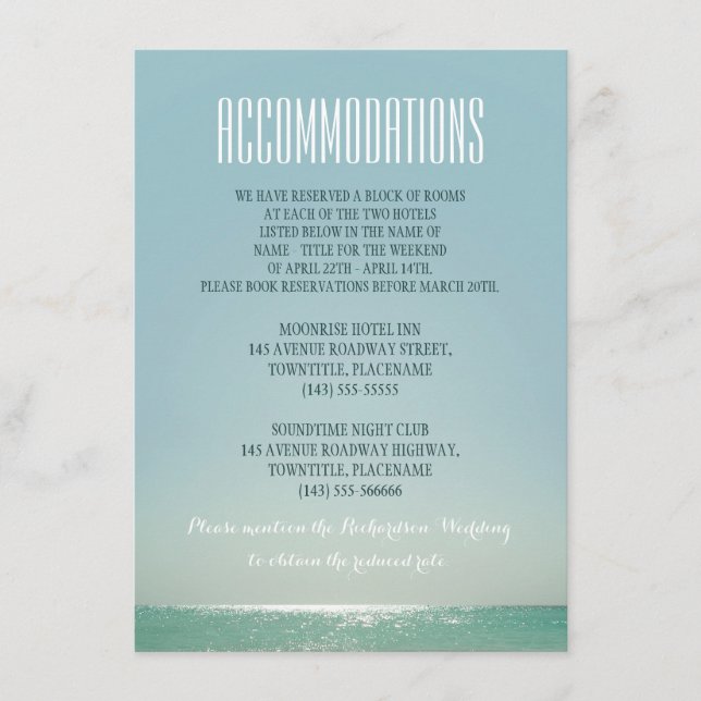 accommodations for beach weddings enclosure card (Front)