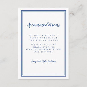 Accommodations Simple Classic Blue White Wedding Enclosure Card