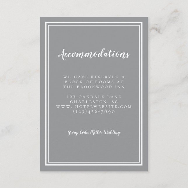 Accommodations Simple Grey Modern Wedding Guest Enclosure Card (Front)