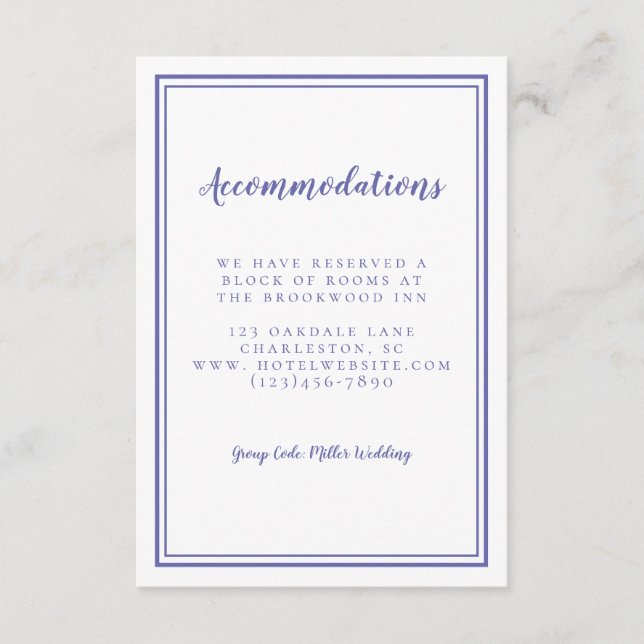 Accommodations Simple Periwinkle Detail Wedding Enclosure Card (Front)
