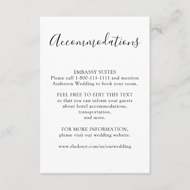 Accommodations Wedding Insert Minimalist Script (Front)