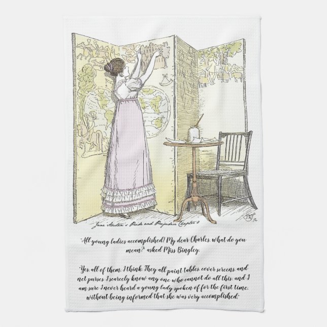 Accomplished Ladies, Jane Austen Pride & Prejudice Tea Towel (Vertical)