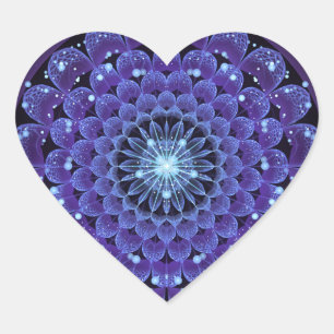 Accordant Electric Blue Fractal Flower Mandala Heart Sticker